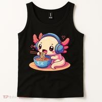 Anime Kawaii Axolotl Eating Ramen Noodles Tank Top thumb 2