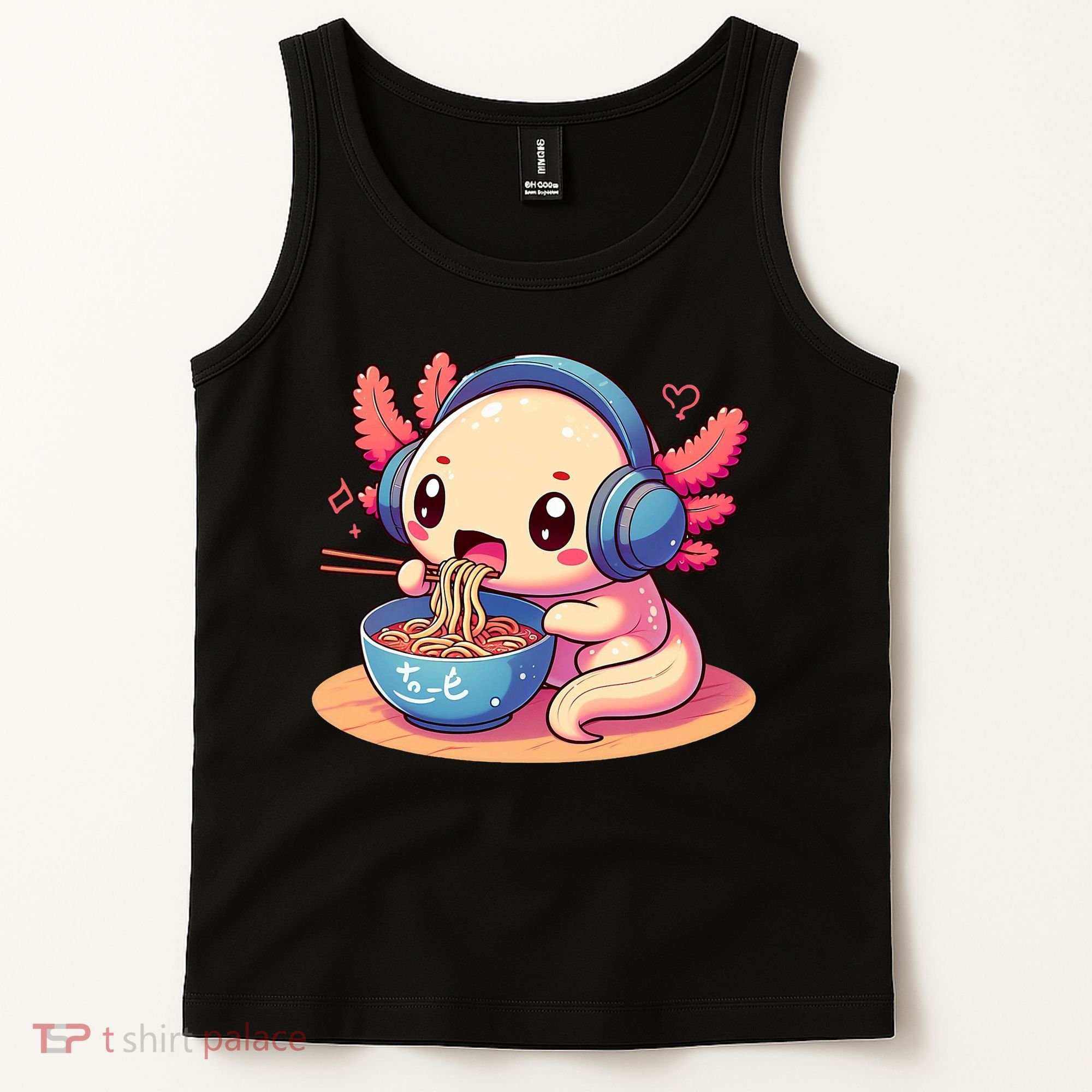 Anime Kawaii Axolotl Eating Ramen Noodles Tank Top