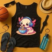 Anime Kawaii Axolotl Eating Ramen Noodles Tank Top thumb 4