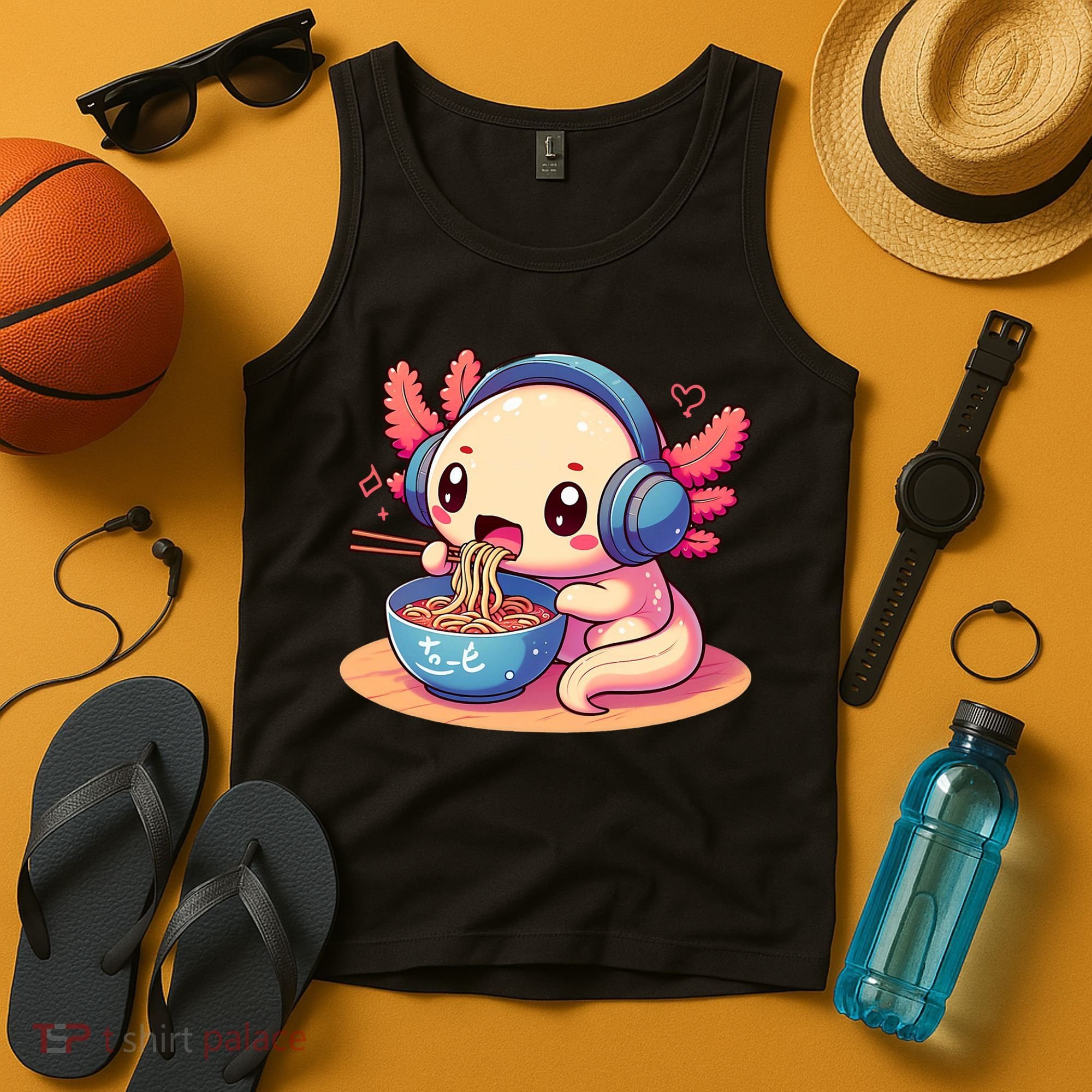 Anime Kawaii Axolotl Eating Ramen Noodles Tank Top