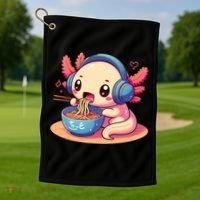 Anime Kawaii Axolotl Eating Ramen Noodles Golf Towel thumb 1