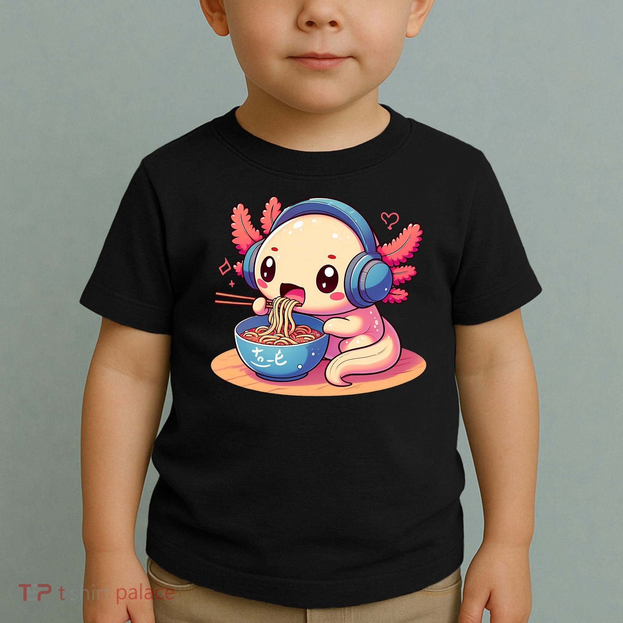 Anime Kawaii Axolotl Eating Ramen Noodles Toddler T-Shirt