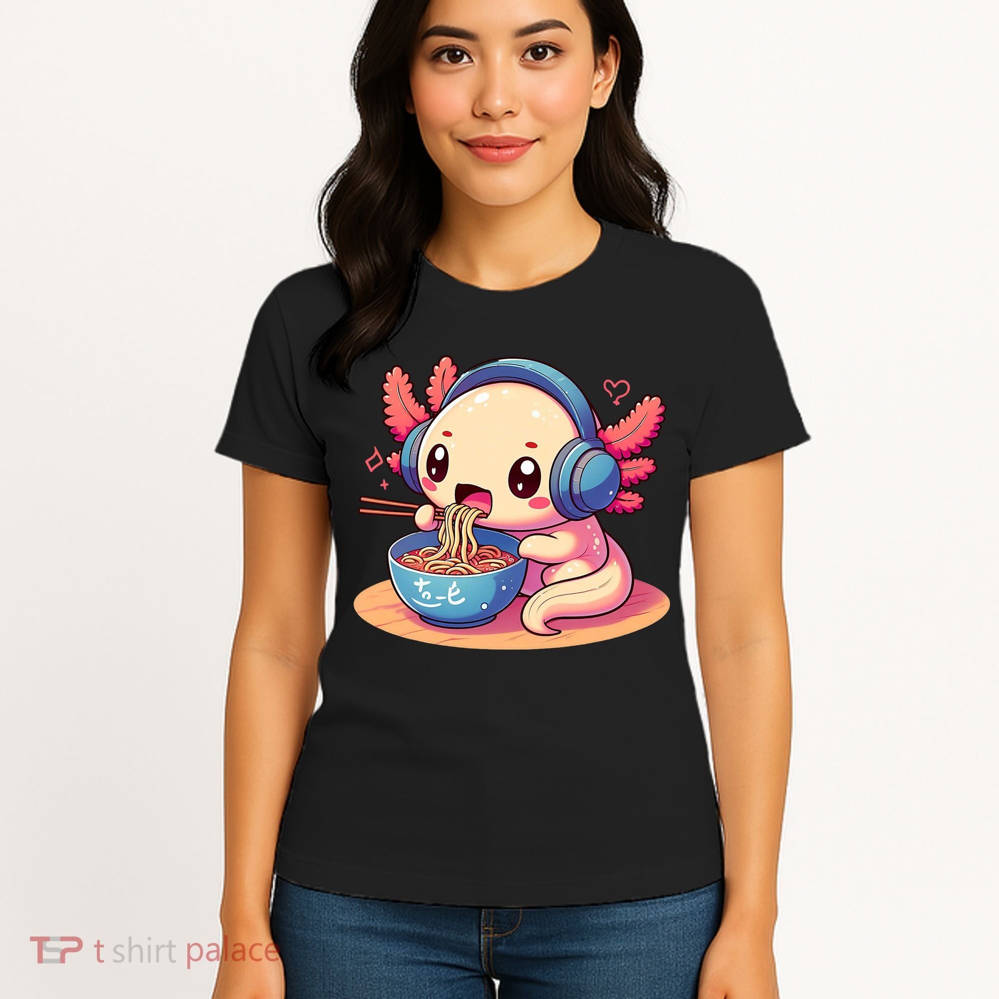 Anime Kawaii Axolotl Eating Ramen Noodles Women's T-Shirt