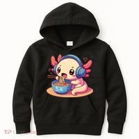 Anime Kawaii Axolotl Eating Ramen Noodles Kids Hoodie thumb 0