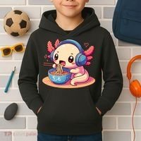Anime Kawaii Axolotl Eating Ramen Noodles Kids Hoodie thumb 2