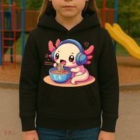 Anime Kawaii Axolotl Eating Ramen Noodles Kids Hoodie thumb 3