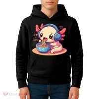 Anime Kawaii Axolotl Eating Ramen Noodles Kids Hoodie thumb 4