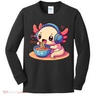 Anime Kawaii Axolotl Eating Ramen Noodles Kids Long Sleeve Shirt thumb 0