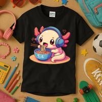 Anime Kawaii Axolotl Eating Ramen Noodles Kids T-Shirt thumb 3