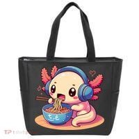 Anime Kawaii Axolotl Eating Ramen Noodles Tote Bag thumb 0