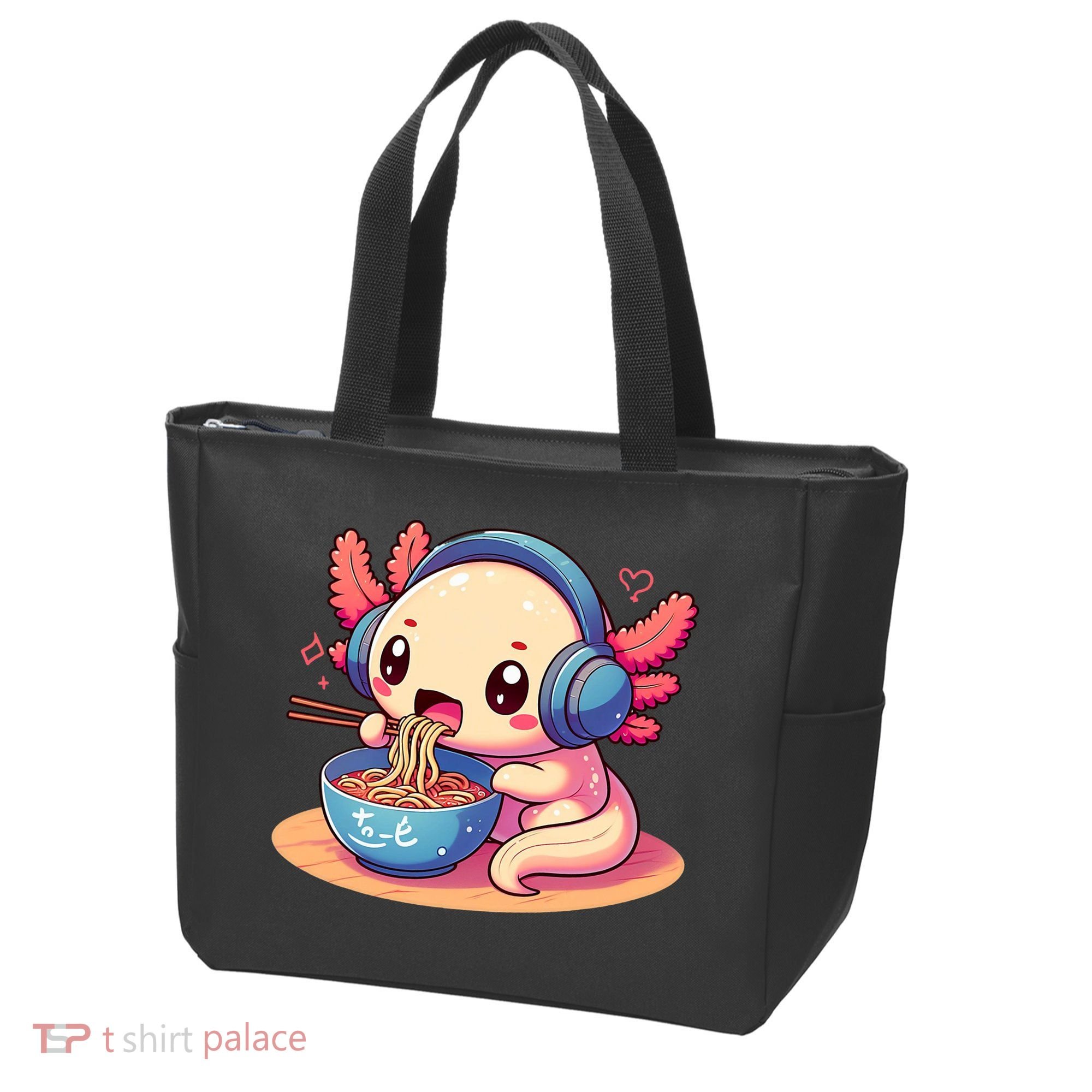 Anime Kawaii Axolotl Eating Ramen Noodles Tote Bag