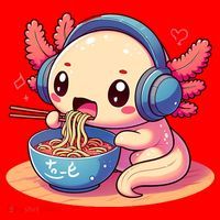 Anime Kawaii Axolotl Eating Ramen Noodles Santa Hat thumb 1