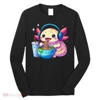 Anime Kawaii Axolotl Eating Ramen Noodles Funny Long Sleeve Shirt thumb 0