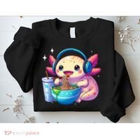 Anime Kawaii Axolotl Eating Ramen Noodles Funny Sweatshirt thumb 2