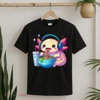Anime Kawaii Axolotl Eating Ramen Noodles Funny T-Shirt thumb 2