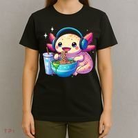 Anime Kawaii Axolotl Eating Ramen Noodles Funny T-Shirt thumb 4