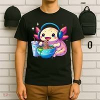 Anime Kawaii Axolotl Eating Ramen Noodles Funny T-Shirt thumb 6