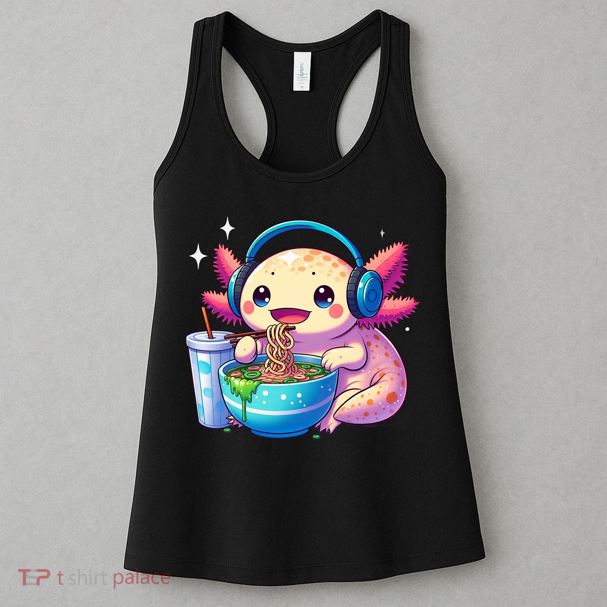 Anime Kawaii Axolotl Eating Ramen Noodles Funny Women's Tank Top