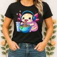 Anime Kawaii Axolotl Eating Ramen Noodles Funny Women's T-Shirt thumb 2