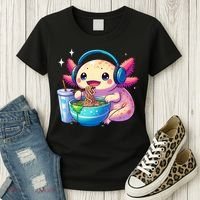 Anime Kawaii Axolotl Eating Ramen Noodles Funny Women's T-Shirt thumb 3