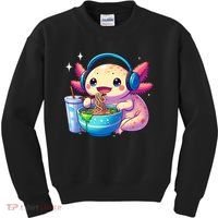 Anime Kawaii Axolotl Eating Ramen Noodles Funny Kids Sweatshirt thumb 0