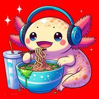 Anime Kawaii Axolotl Eating Ramen Noodles Funny Santa Hat thumb 1