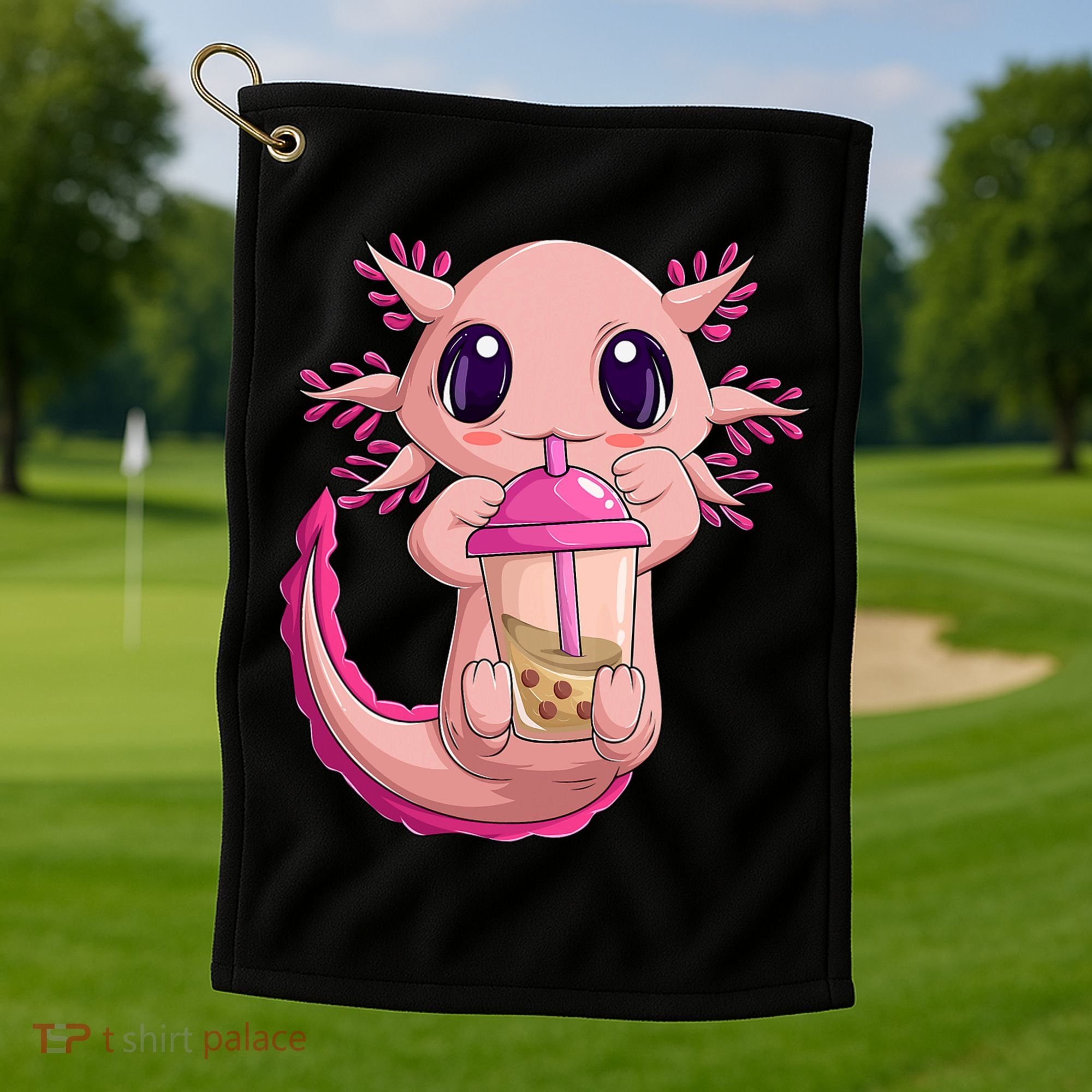 Axolotl Kawaii Anime Boba Tea Golf Towel