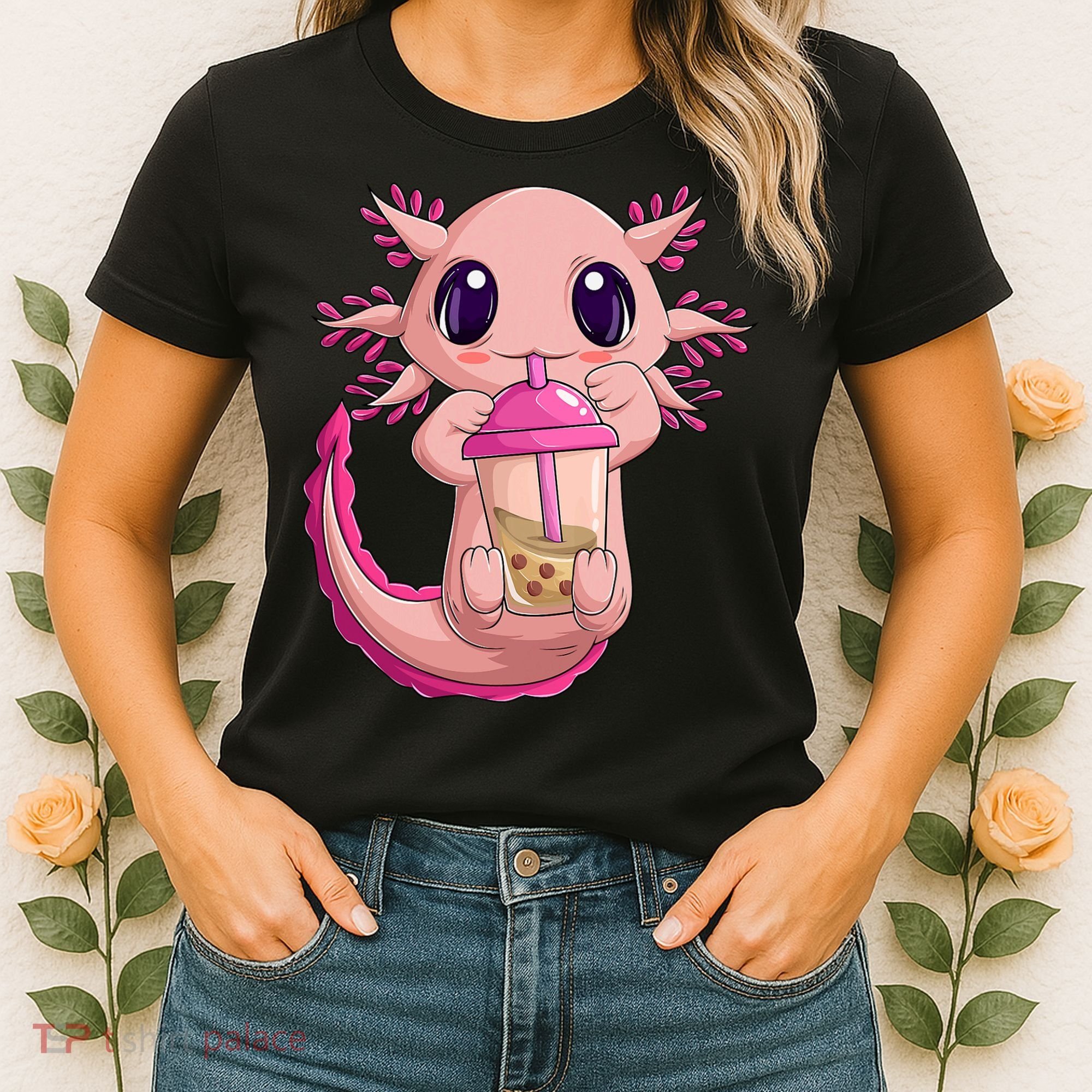 Axolotl Kawaii Anime Boba Tea Women's T-Shirt