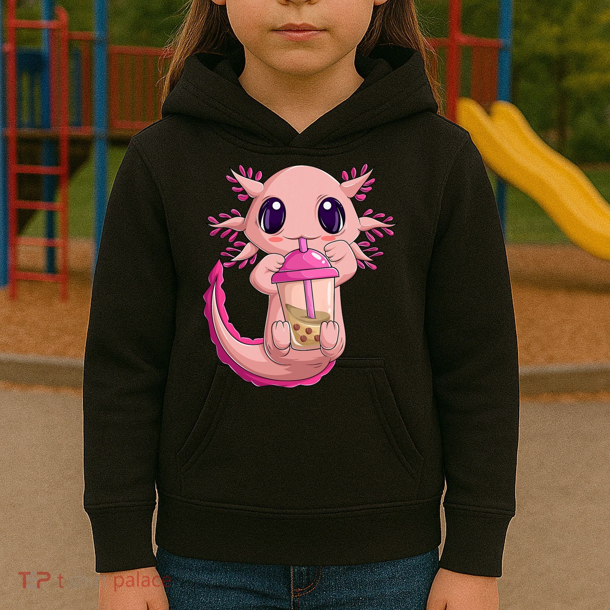 Axolotl Kawaii Anime Boba Tea Kids Hoodie