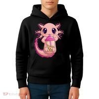 Axolotl Kawaii Anime Boba Tea Kids Hoodie thumb 4