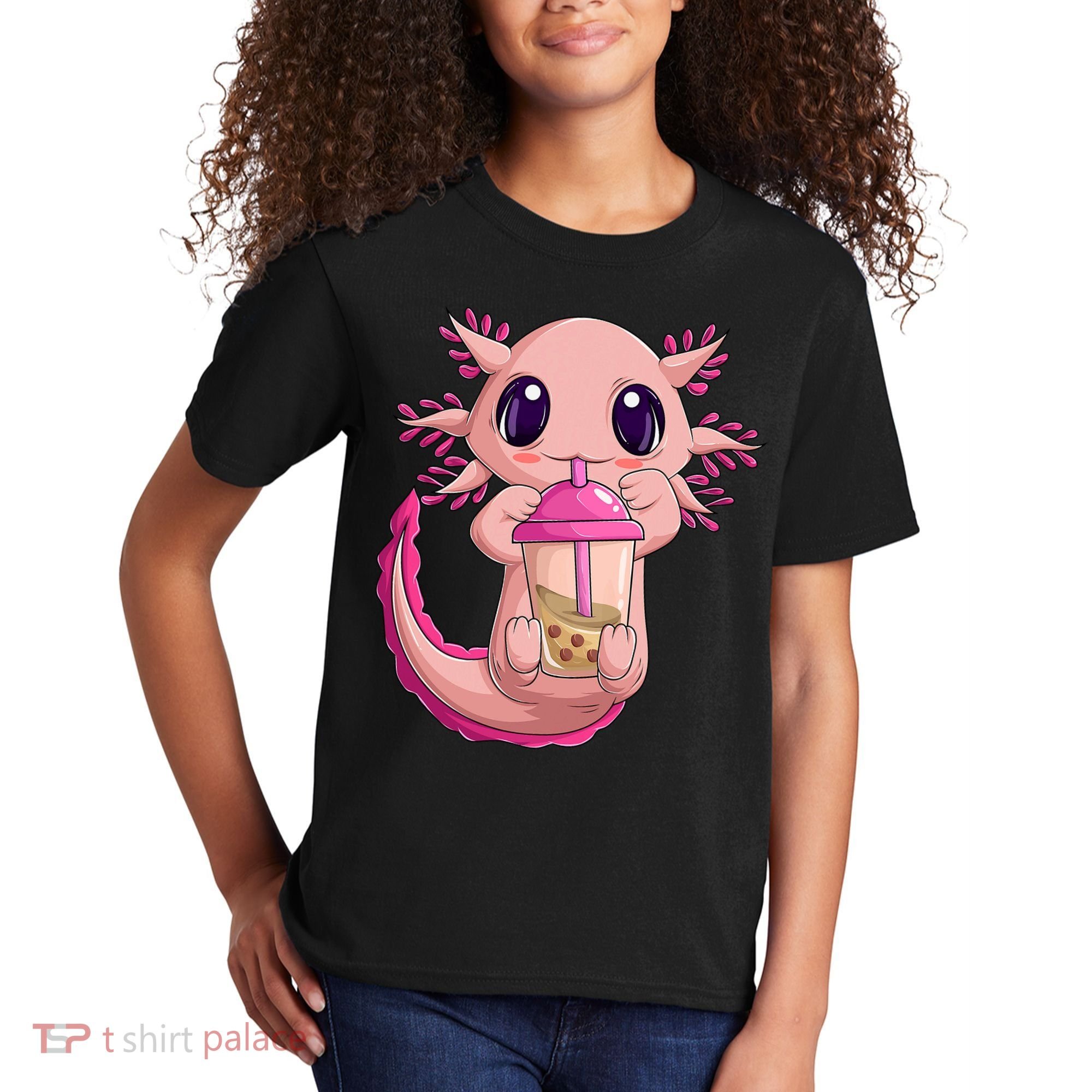 Axolotl Kawaii Anime Boba Tea Kids T-Shirt