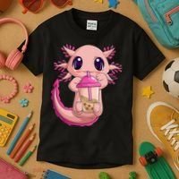 Axolotl Kawaii Anime Boba Tea Kids T-Shirt thumb 3