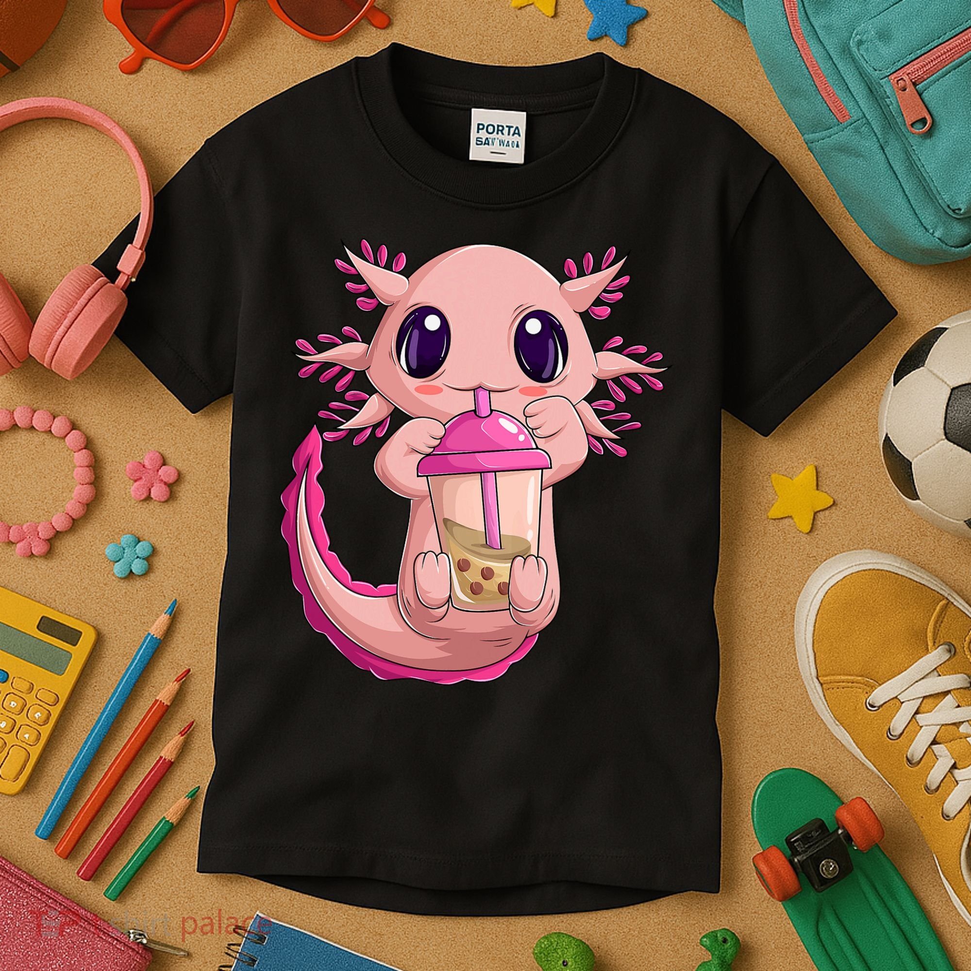 Axolotl Kawaii Anime Boba Tea Kids T-Shirt