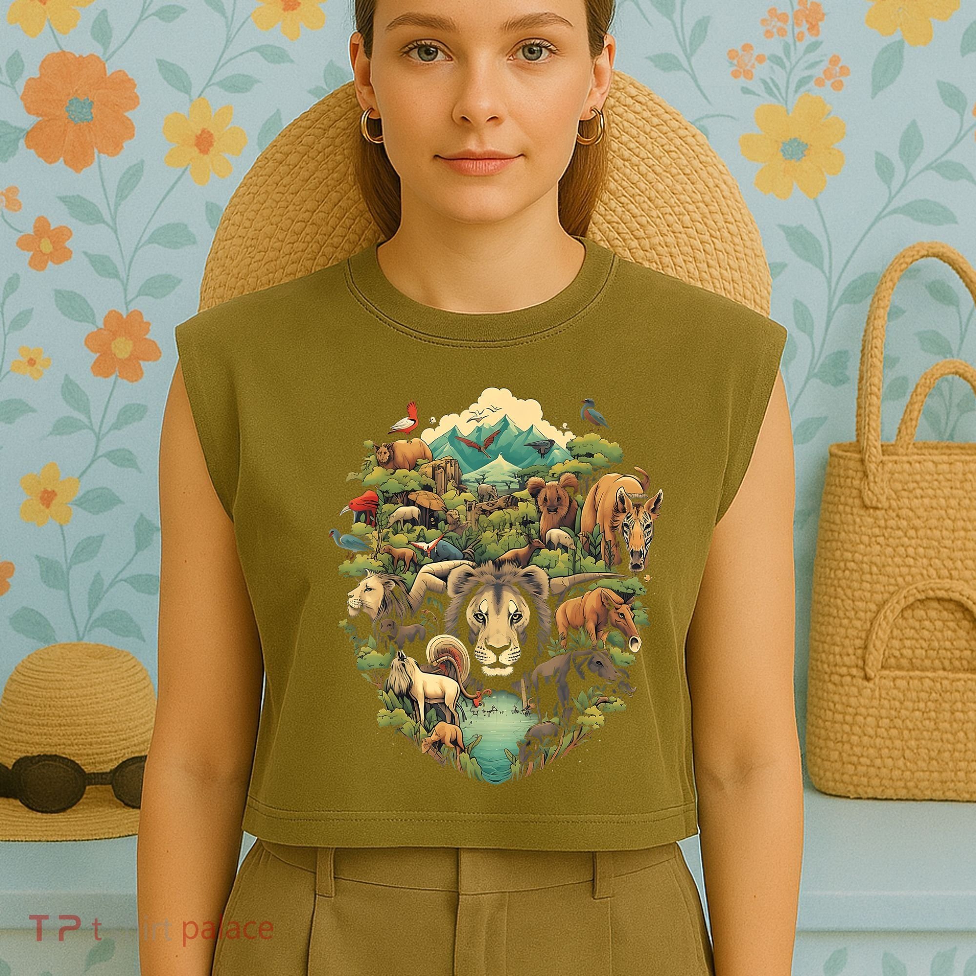 Animal Kingdom Animal Lover Nature Forest Garment-Dyed Women's Muscle Tee