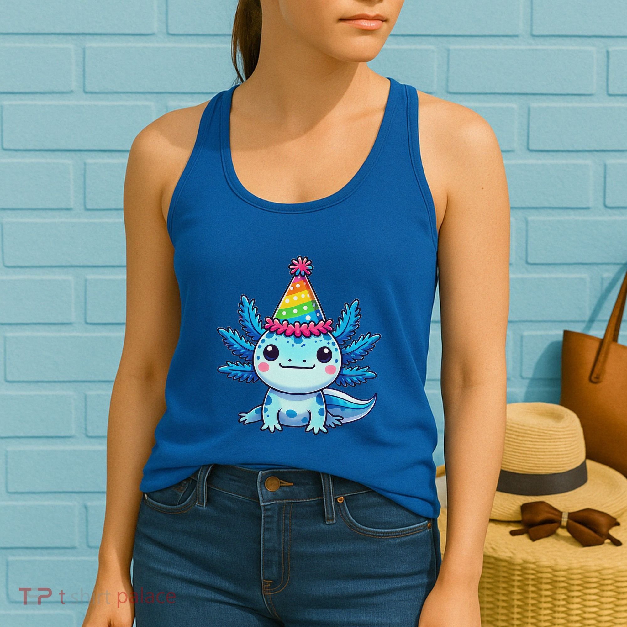 Anime Kawaii Axolotl Birthday Party Hat Women's Tank Top