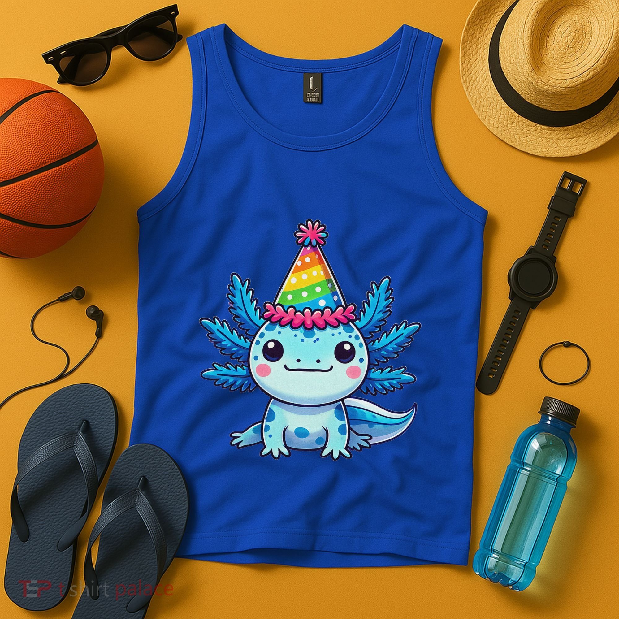 Anime Kawaii Axolotl Birthday Party Hat Tank Top