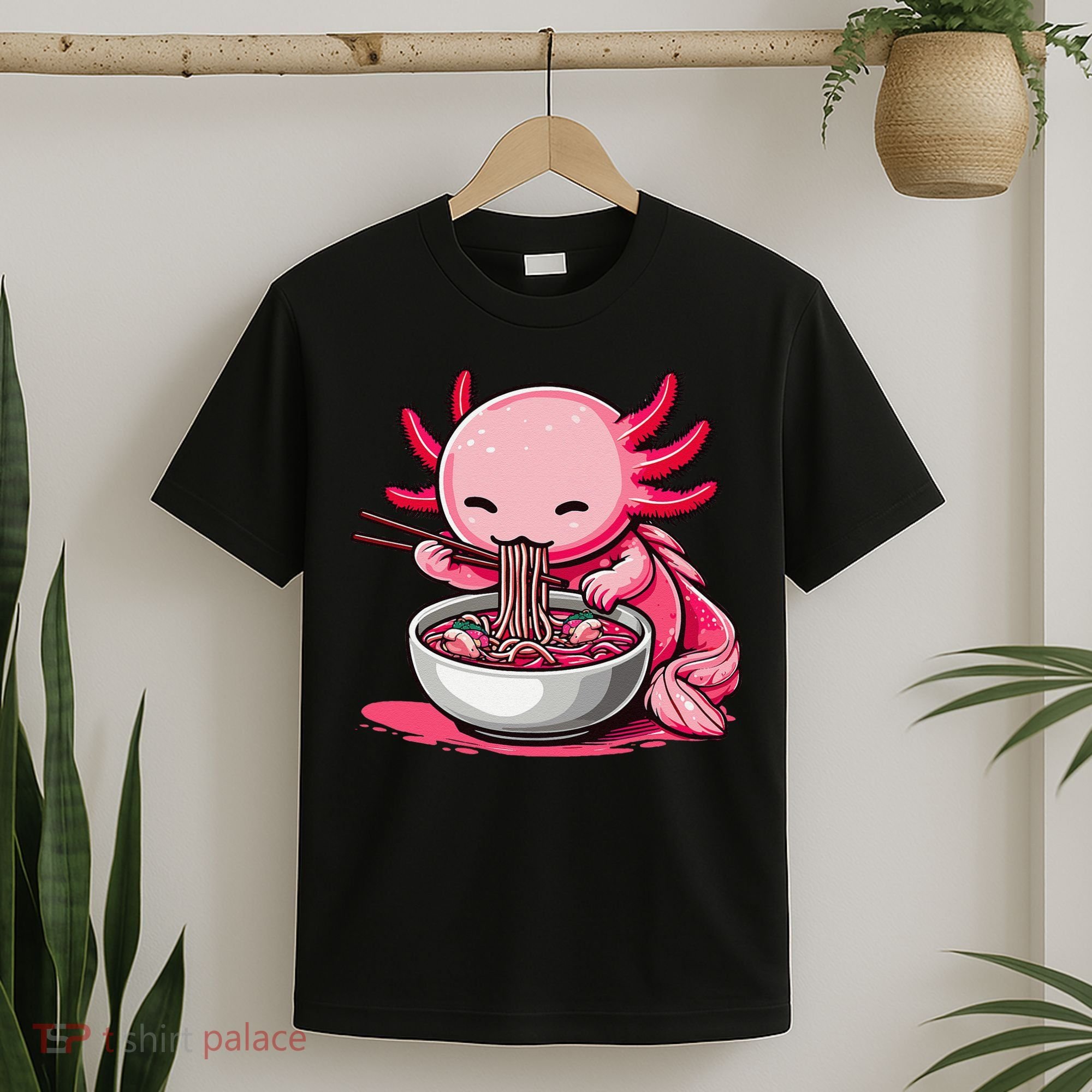Anime Kawaii Axolotl Eating Ramen Noodles Gift T-Shirt