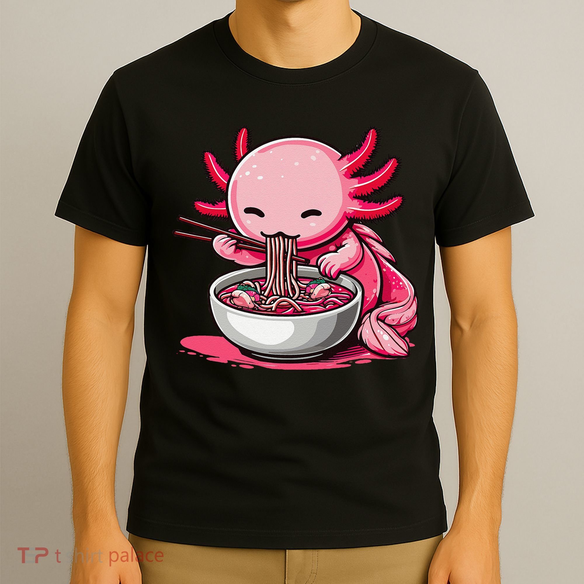Anime Kawaii Axolotl Eating Ramen Noodles Gift T-Shirt