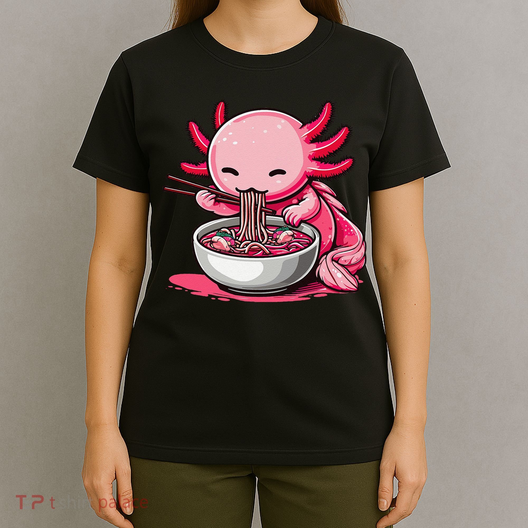Anime Kawaii Axolotl Eating Ramen Noodles Gift T-Shirt