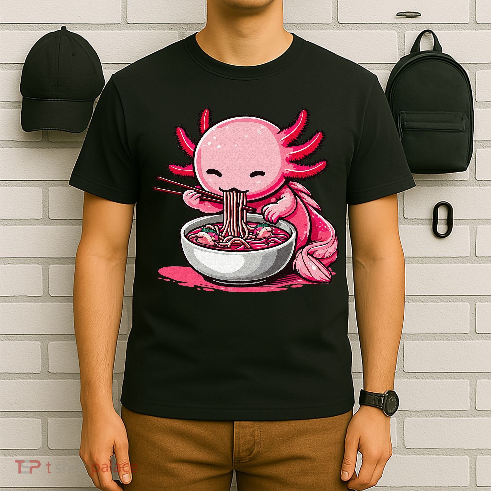 Anime Kawaii Axolotl Eating Ramen Noodles Gift T-Shirt
