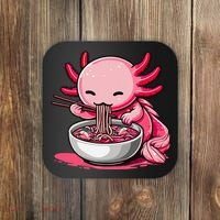Anime Kawaii Axolotl Eating Ramen Noodles Gift Coaster thumb 0