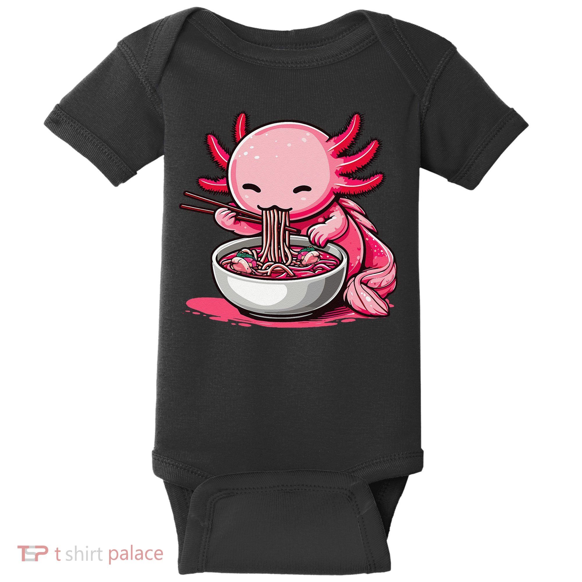 Anime Kawaii Axolotl Eating Ramen Noodles Gift Baby Bodysuit