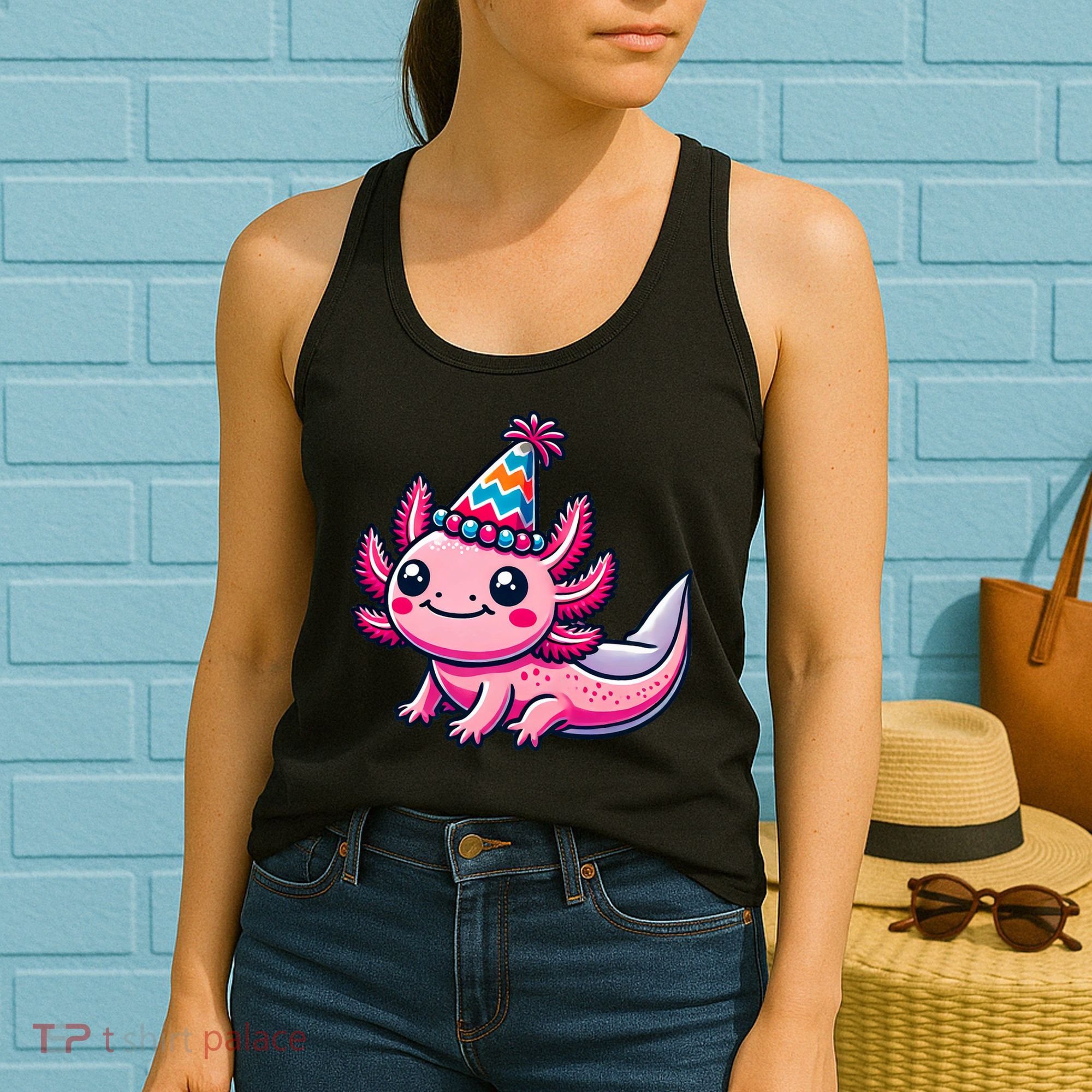 Anime Kawaii Axolotl Birthday Party Hat Women's Tank Top