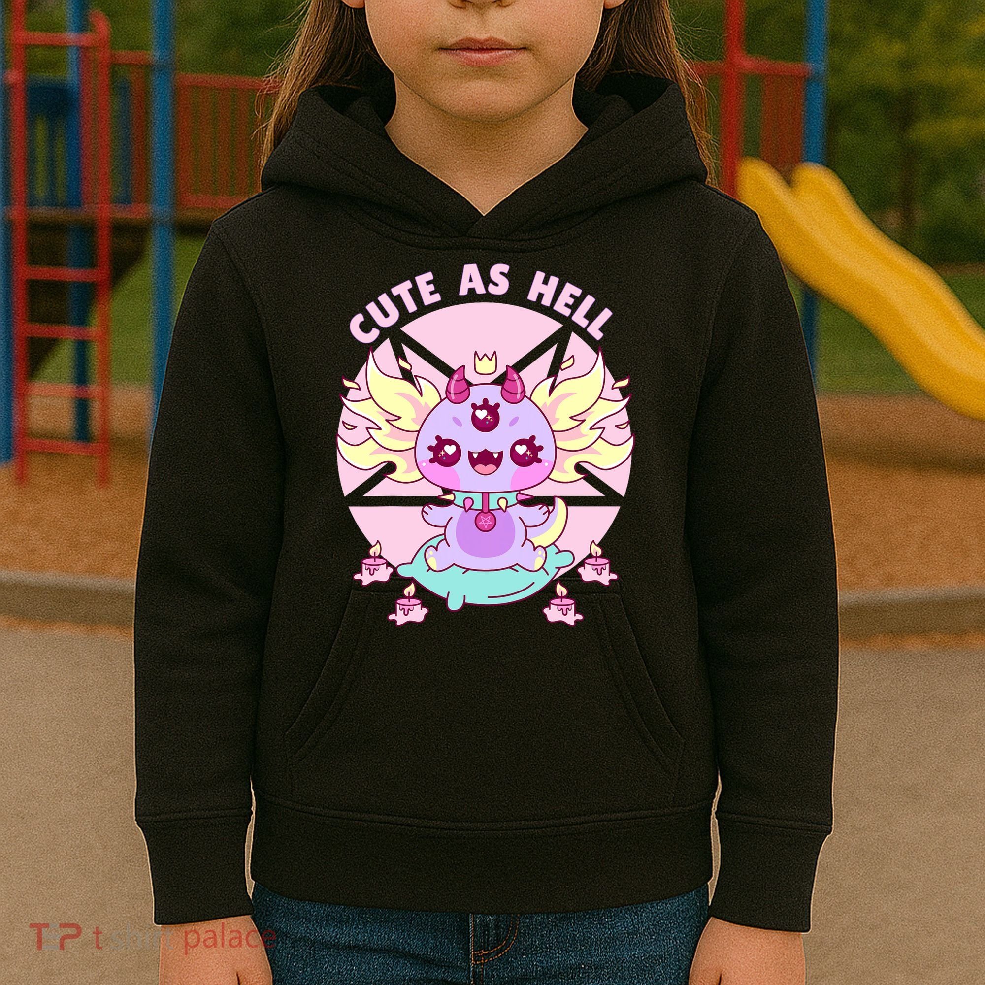Axolotl Kawaii Baphomet Pastel Goth Cute Creepy Nu Goth  Kids Hoodie