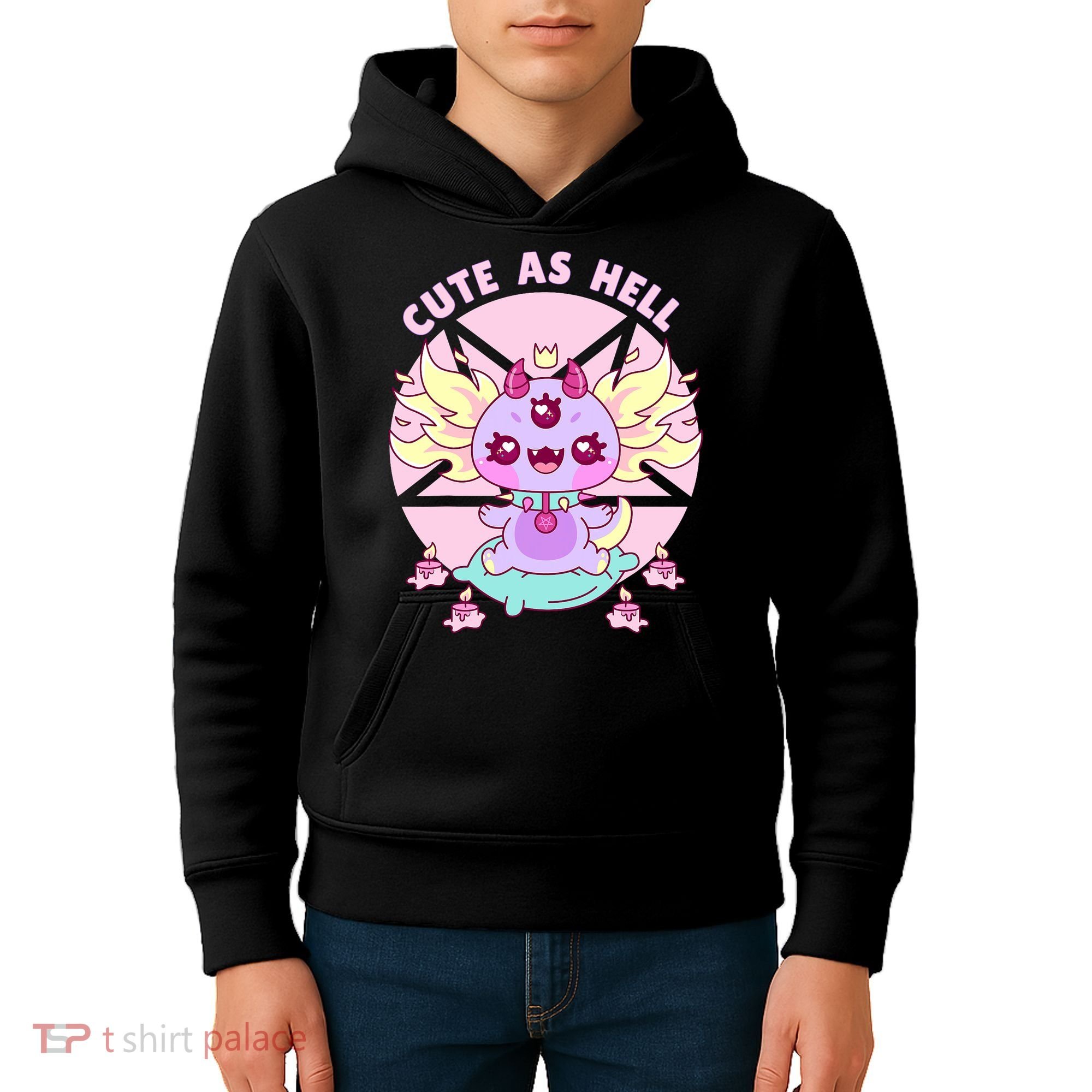 Axolotl Kawaii Baphomet Pastel Goth Cute Creepy Nu Goth  Kids Hoodie