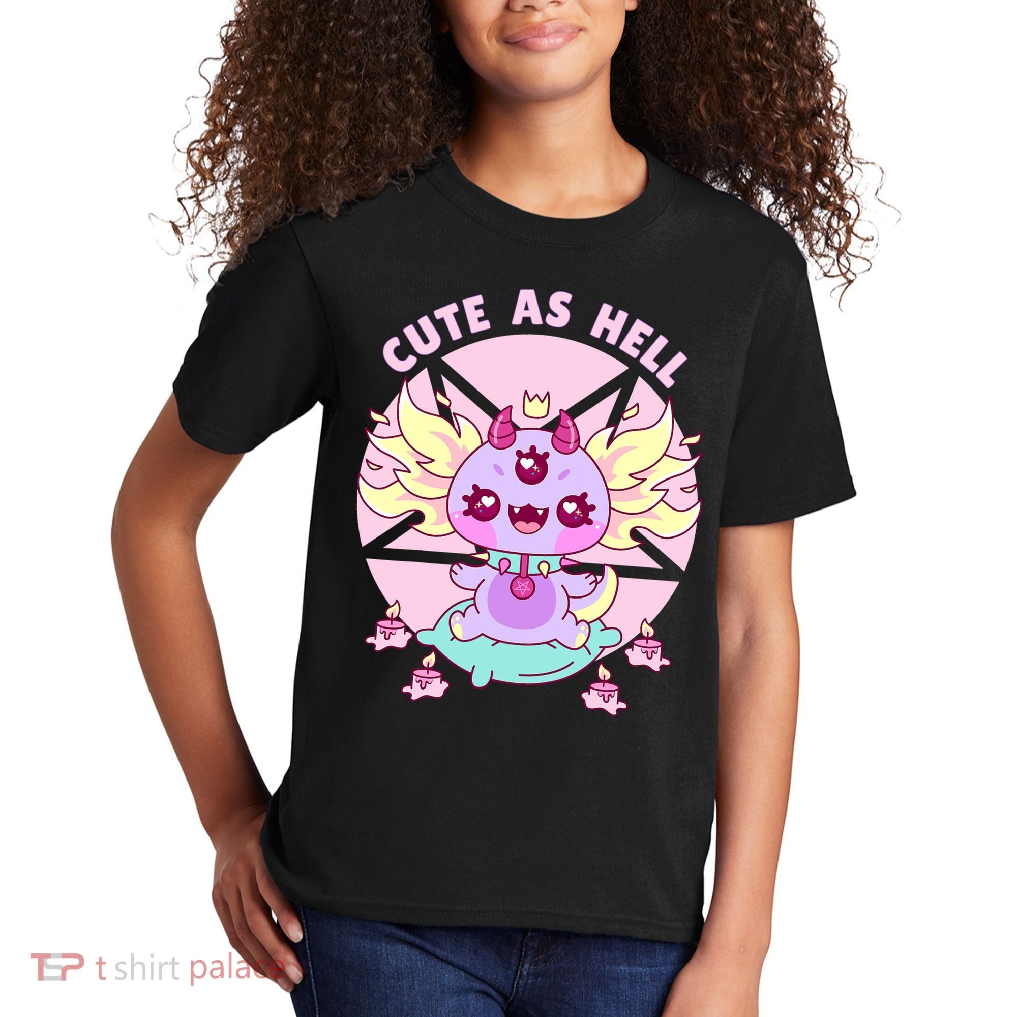 Axolotl Kawaii Baphomet Pastel Goth Cute Creepy Nu Goth  Kids T-Shirt