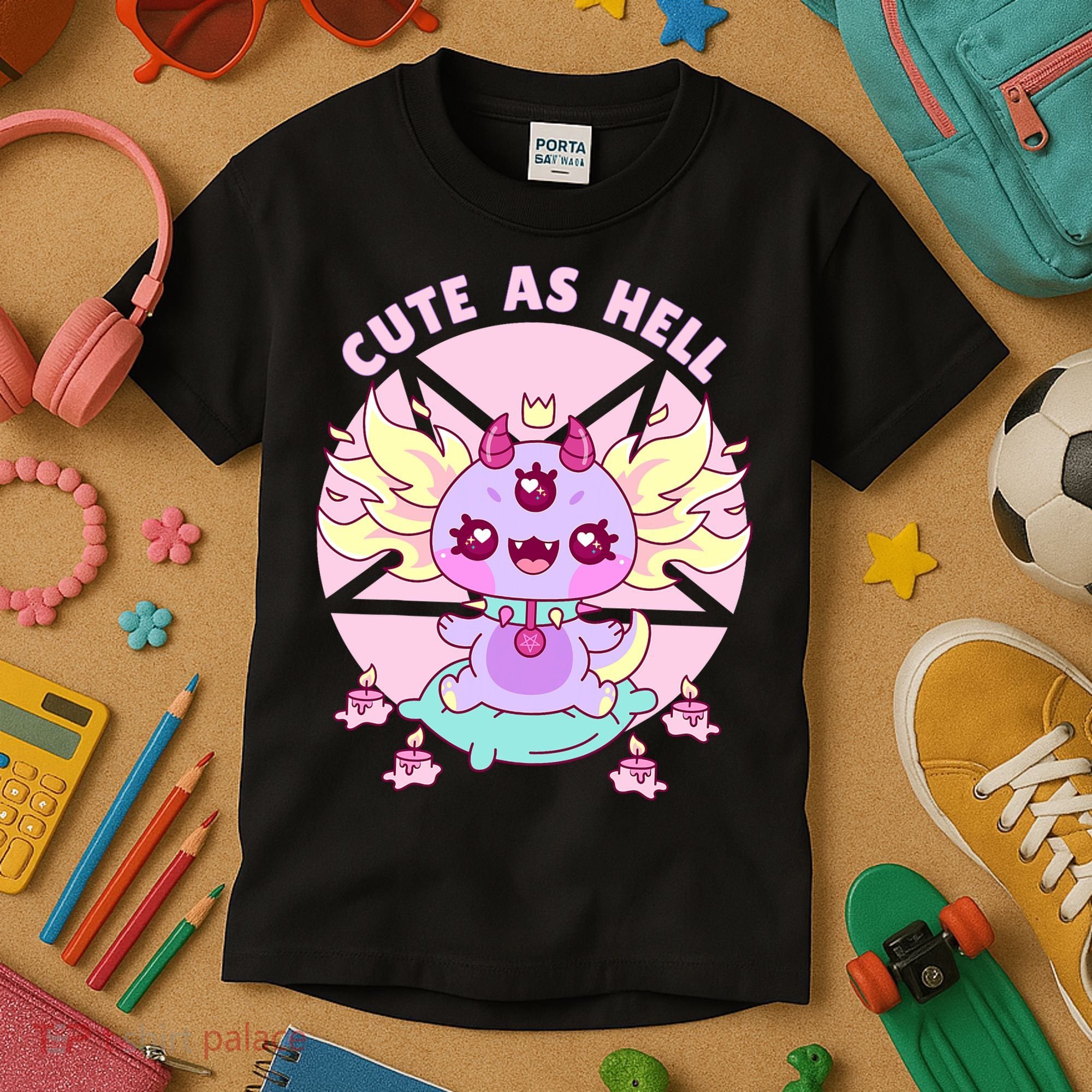 Axolotl Kawaii Baphomet Pastel Goth Cute Creepy Nu Goth  Kids T-Shirt