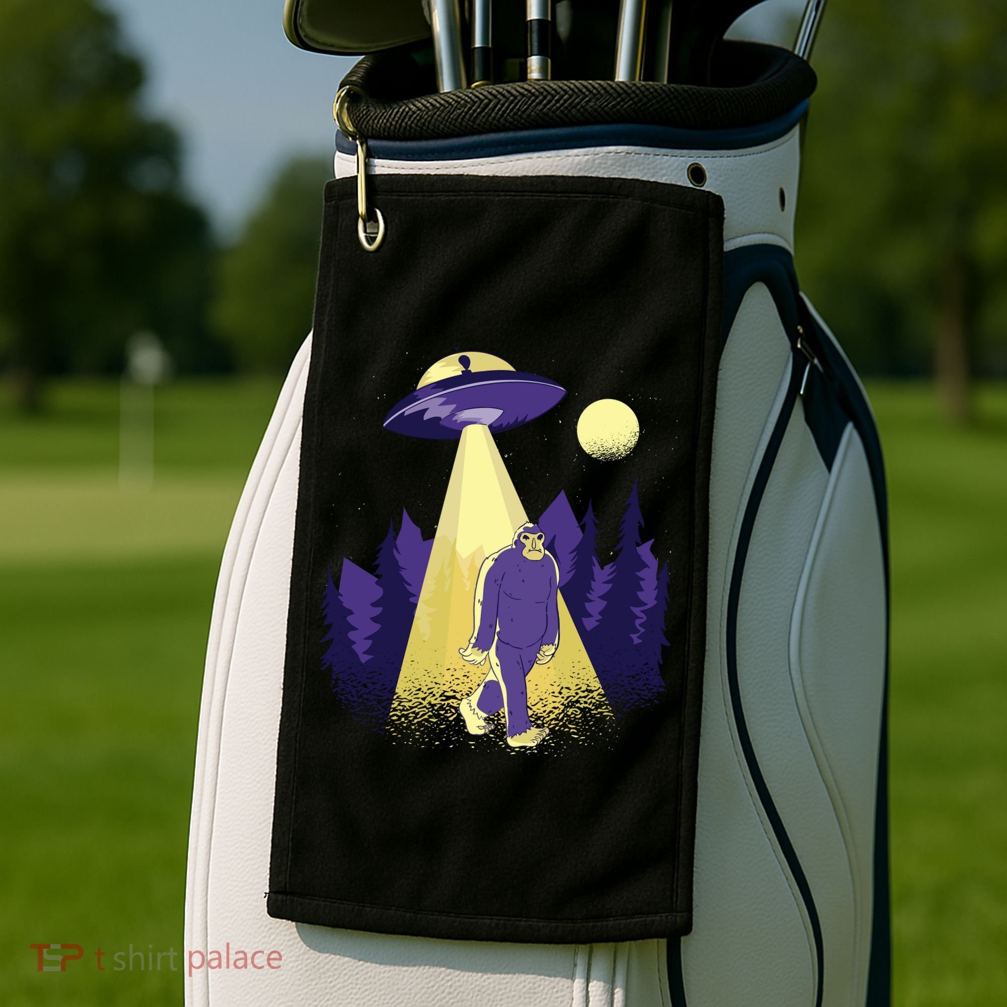 Aliens Kidnapping Bigfoot Golf Towel