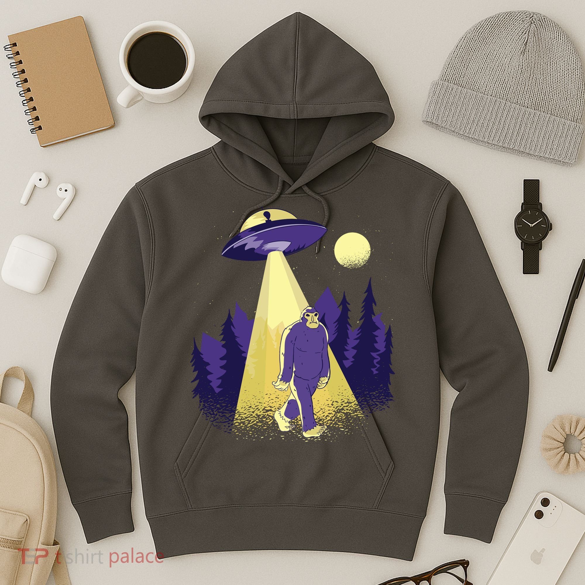 Aliens Kidnapping Bigfoot Hoodie