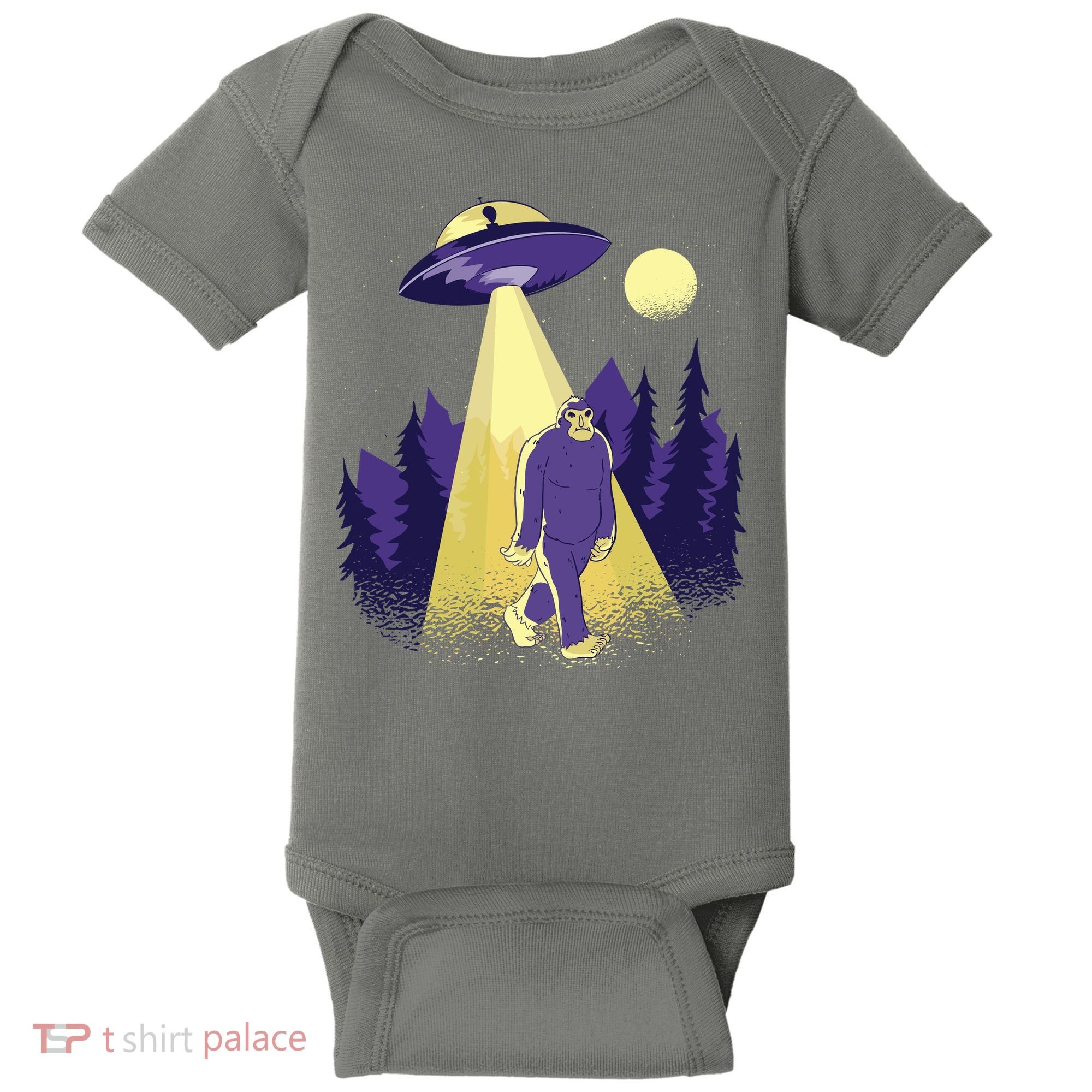 Aliens Kidnapping Bigfoot Baby Bodysuit